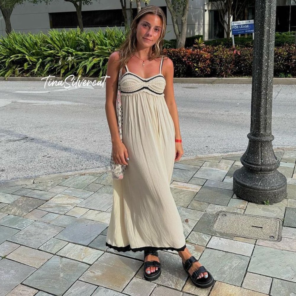 Zara Combination Knit Maxi Dress Ecru Black Sz M NWT - Picture 10 of 17